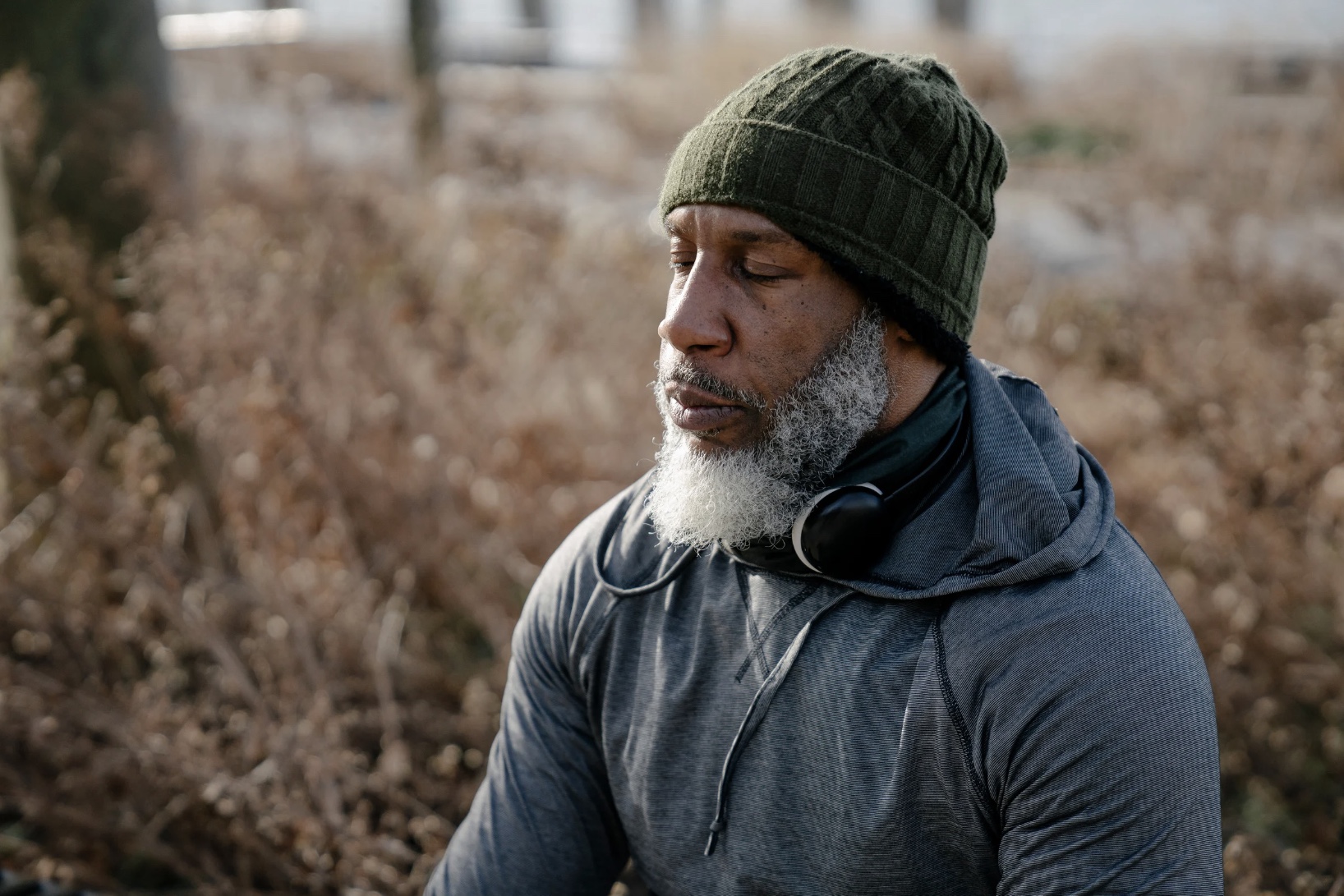 Man with eyes closed having thoughts